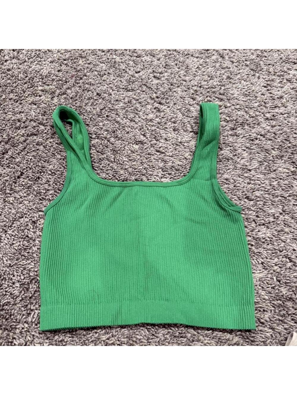 Zara Green Ribbed Crop Tank Top XS